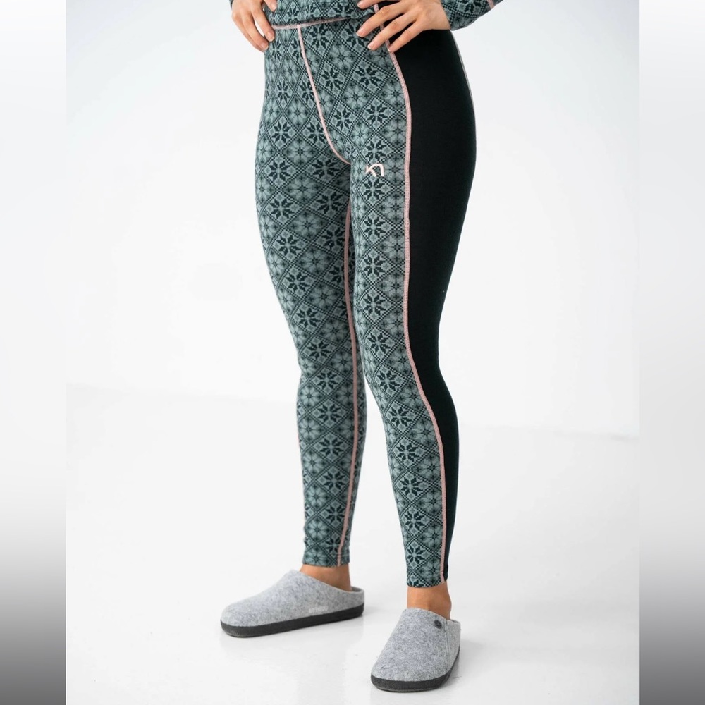 Kari Traa High-waisted Midweight Merino Wool Baselayer Leggings - pink and blue